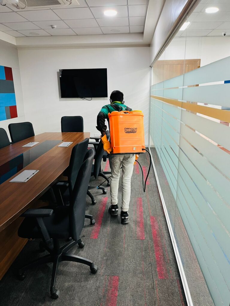 Home Pest control treatment in an office corridor