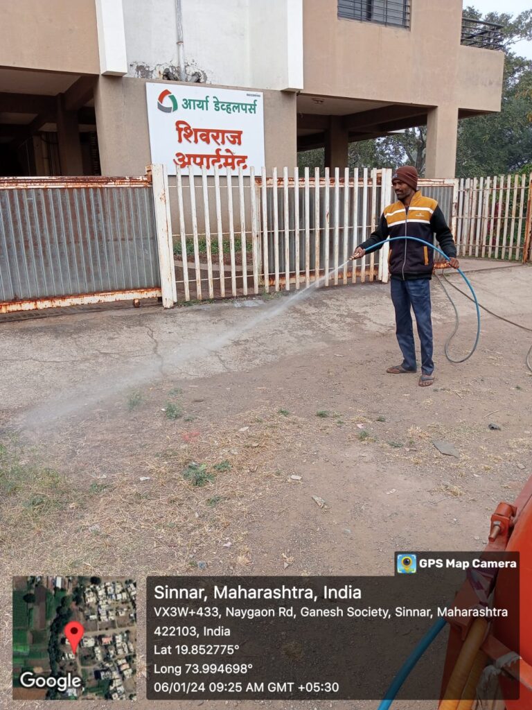 Home Outdoor pest control spray treatment around a building