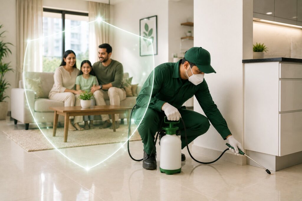 Home Professional pest control technician treating a flat in Kalyan